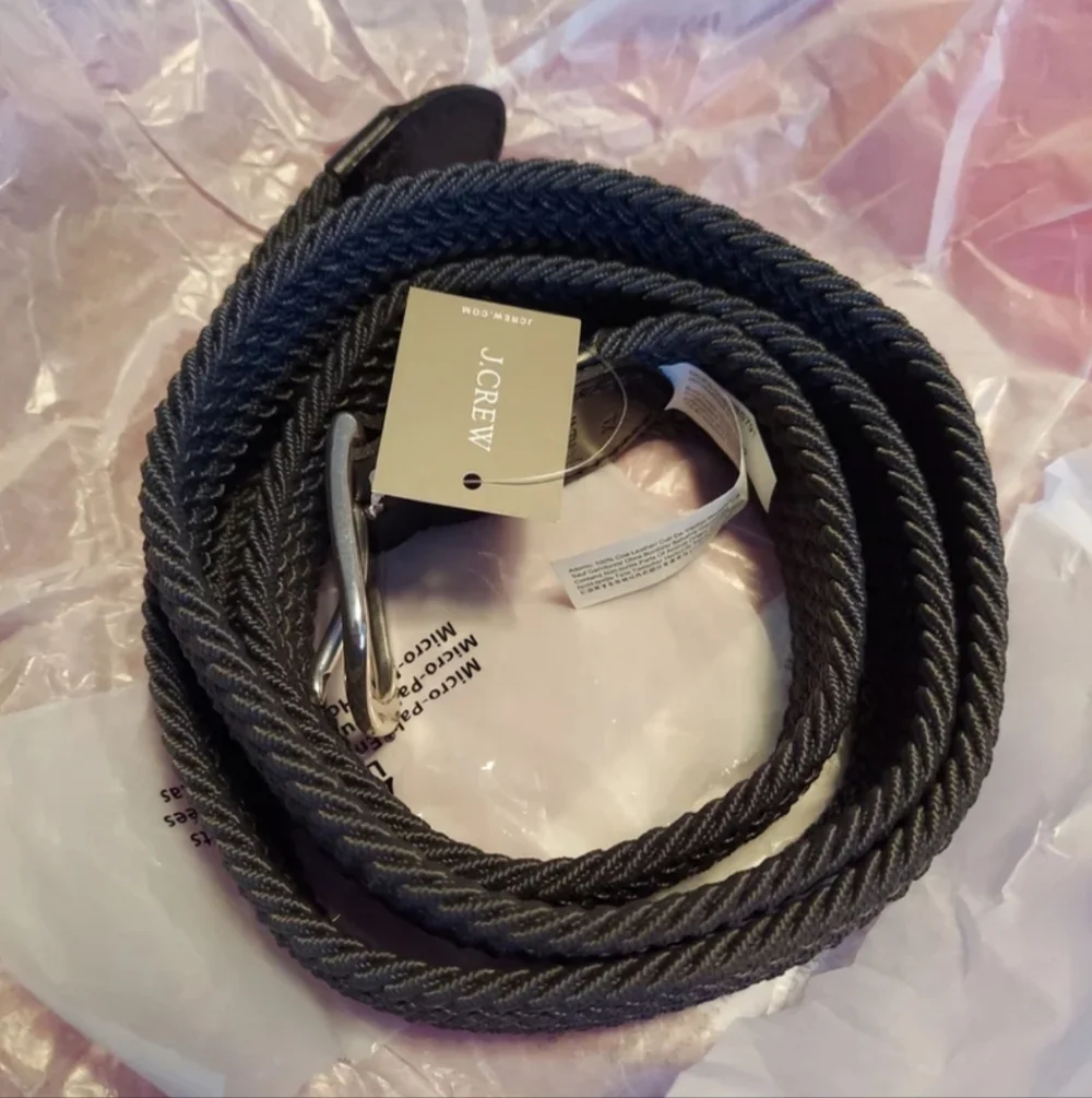 J.crew Men's Woven elastic leather belt with round buckle XL 38-40 CHARCOAL BNWT